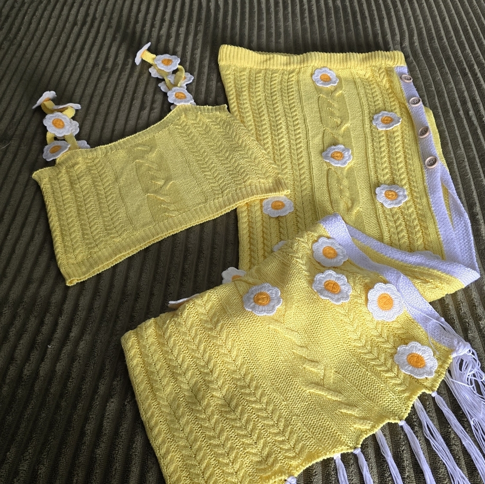 Fashion Nova Yellow Set with Floral Details